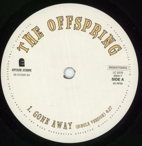 Offspring Gone Away 7" vinyl single (7 inch record / 45) UK OFF07GO165504