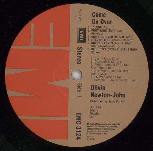 Olivia Newton John Come On Over vinyl LP album (LP record) UK ONJLPCO60731