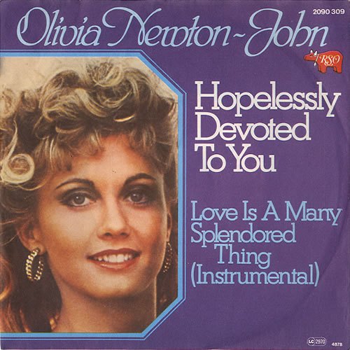 Olivia Newton John Hopelessly Devoted To You - Blue Sleeve 7" vinyl single (7 inch record / 45) Dutch ONJ07HO618788