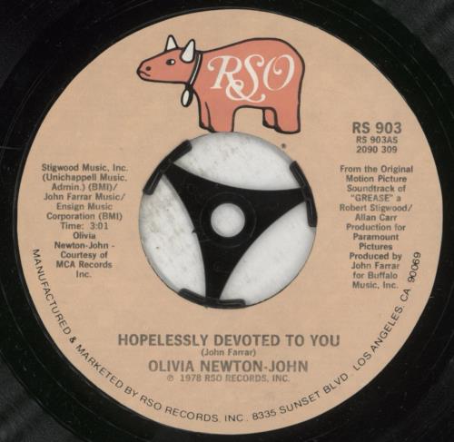 Olivia Newton John Hopelessly Devoted To You 7" vinyl single (7 inch record / 45) German ONJ07HO662395