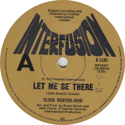Olivia Newton John Let Me Be There 7" vinyl single (7 inch record / 45) Australian ONJ07LE414905