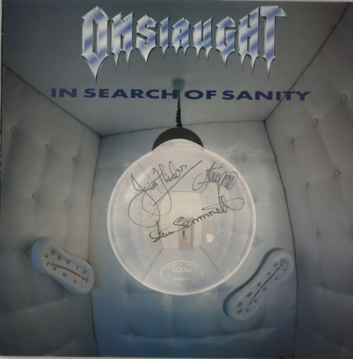 Onslaught In Search Of Sanity - Autographed vinyl LP album (LP record) UK ONULPIN591760