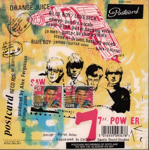 Orange Juice Blue Boy / Lovesick 7" vinyl single (7 inch record / 45) UK ORJ07BL661810