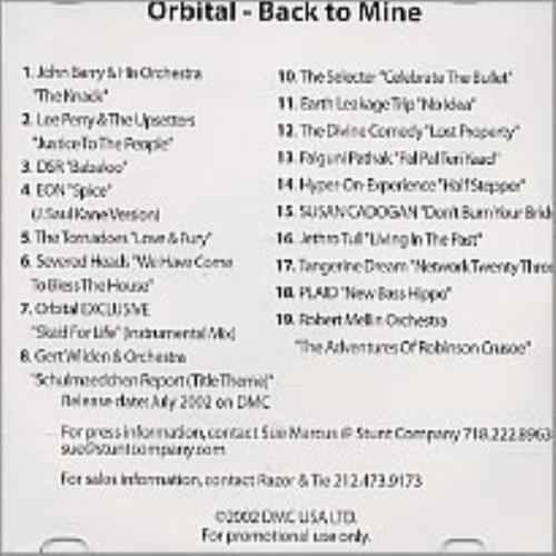 Orbital Back To Mine CD-R acetate US ORTCRBA230960