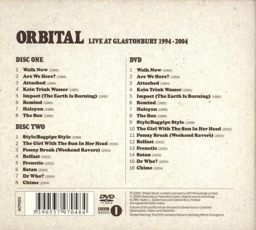 Orbital Live At Glastonbury 1994 - 2004 3-disc CD/DVD Set UK ORT3DLI744262