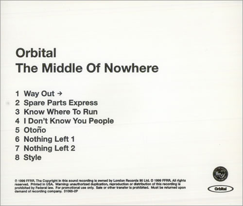 Orbital The Middle Of Nowhere CD album (CDLP) US ORTCDTH509599