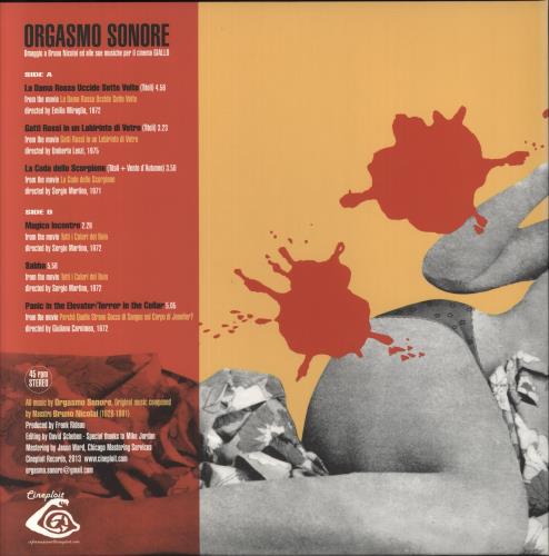 Orgasmo Sonore Omaggio A Bruno Nicolai Ed Alle Sue Musiche Per Il Cinema Giallo - Yellow with Red Splatter Vinyl 12" vinyl single (12 inch record / Maxi-single) Austrian 8YV12OM857671