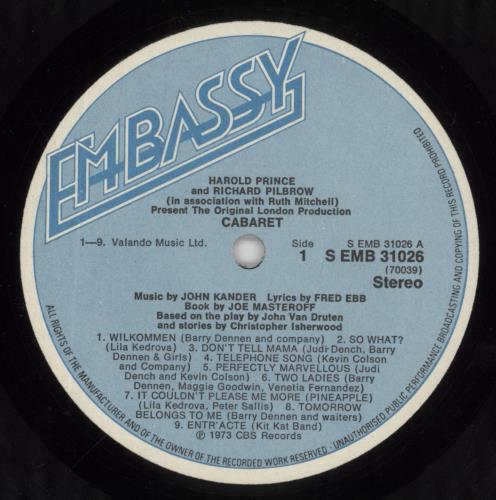Original Cast Recording Cabaret vinyl LP album (LP record) UK 1OCLPCA712146