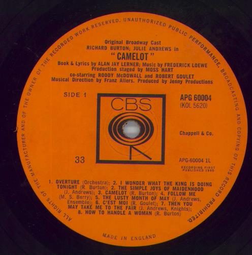 Original Cast Recording Camelot vinyl LP album (LP record) UK 1OCLPCA619969