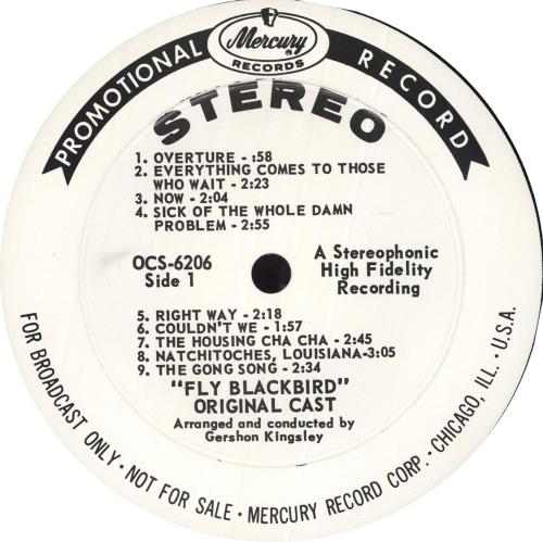 Original Cast Recording Fly Blackbird vinyl LP album (LP record) US 1OCLPFL712148