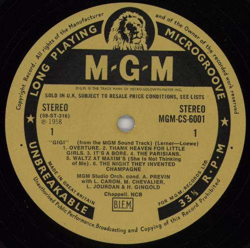 Original Cast Recording Gigi vinyl LP album (LP record) UK 1OCLPGI754205