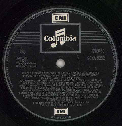 Original Cast Recording Gone With The Wind vinyl LP album (LP record) UK 1OCLPGO512947