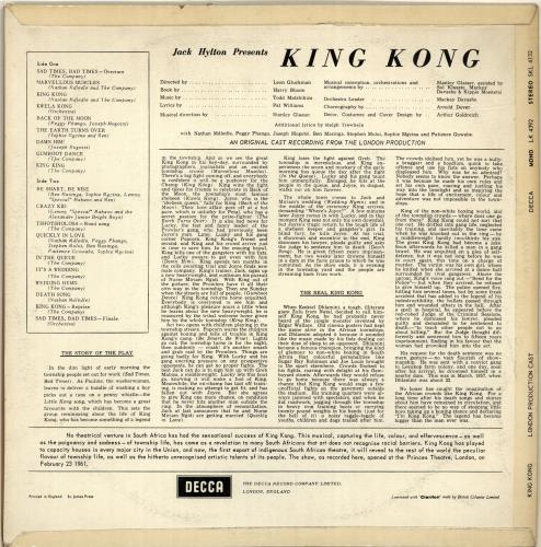 Original Cast Recording King Kong vinyl LP album (LP record) UK 1OCLPKI699189