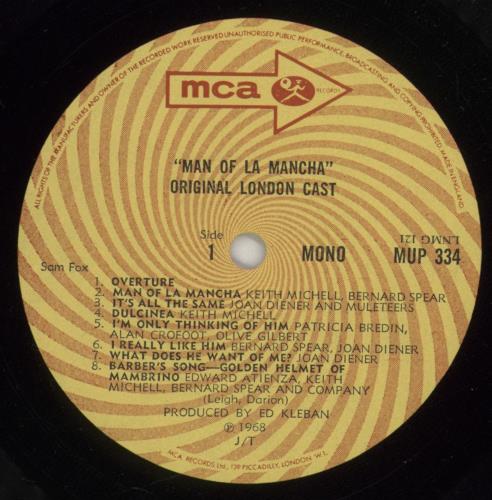 Original Cast Recording Man Of La Mancha - Original London Cast vinyl LP album (LP record) UK 1OCLPMA513011
