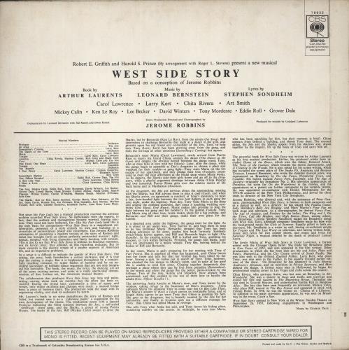 Original Cast Recording West Side Story vinyl LP album (LP record) UK 1OCLPWE880162