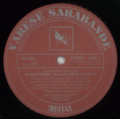 Original Soundtrack A Nightmare On Elm Street 4: The Dream Master - VG vinyl LP album (LP record) German OSTLPAN875816