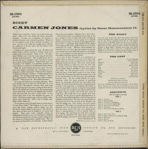 Original Soundtrack Carmen Jones vinyl LP album (LP record) UK OSTLPCA751576