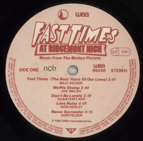 Original Soundtrack Fast Times At Ridgemont High  Music From The Motion Picture vinyl LP album (LP record) German OSTLPFA879194