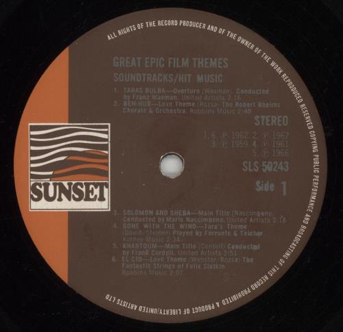 Original Soundtrack Great Epic Film Themes vinyl LP album (LP record) UK OSTLPGR523539