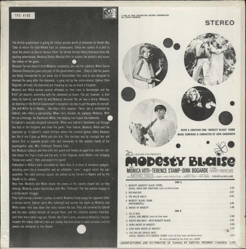 Original Soundtrack Modesty Blaise - shrink vinyl LP album (LP record) Canadian OSTLPMO769055
