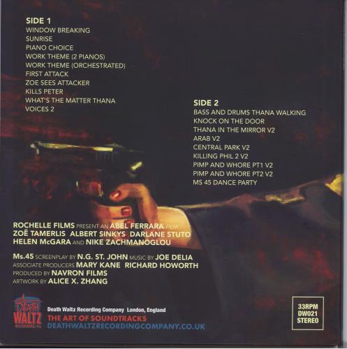 Original Soundtrack Ms.45 - Clear Vinyl vinyl LP album (LP record) US OSTLPMS780684