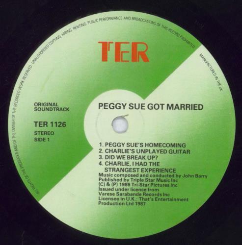 Original Soundtrack Peggy Sue Got Married vinyl LP album (LP record) UK OSTLPPE818274