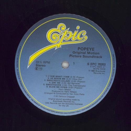 Original Soundtrack Popeye vinyl LP album (LP record) UK OSTLPPO861823