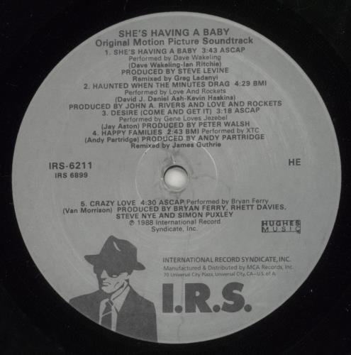 Original Soundtrack She's Having A Baby vinyl LP album (LP record) US OSTLPSH879336