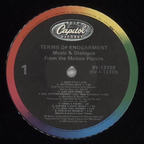 Original Soundtrack Terms Of Endearment vinyl LP album (LP record) US OSTLPTE878626