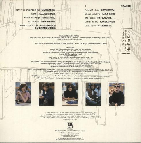 Original Soundtrack The Breakfast Club - stickered p/s vinyl LP album (LP record) UK OSTLPTH271763