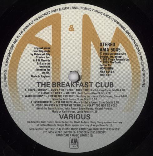 Original Soundtrack The Breakfast Club vinyl LP album (LP record) UK OSTLPTH738372