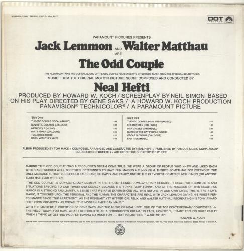 Original Soundtrack The Odd Couple vinyl LP album (LP record) US OSTLPTH696963