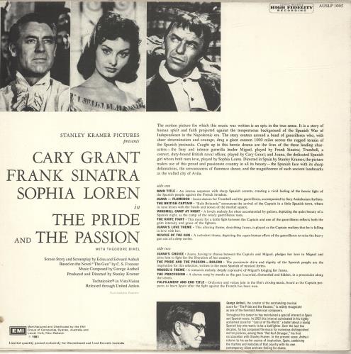 Original Soundtrack The Pride And The Passion vinyl LP album (LP record) New Zealand OSTLPTH694071