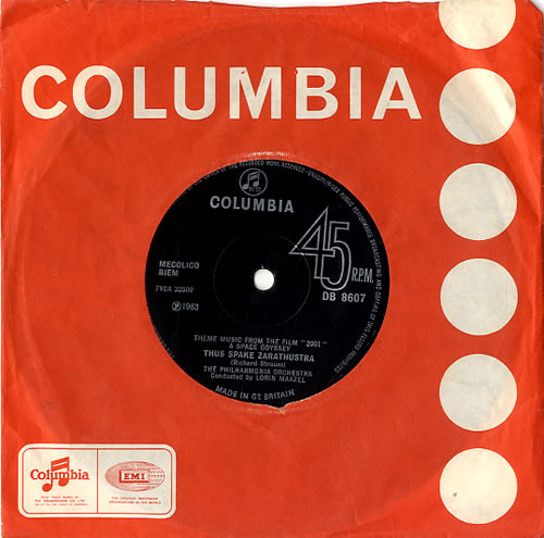 Original Soundtrack Thus Spake Zarathustra 7" vinyl single (7 inch record / 45) UK OST07TH620813
