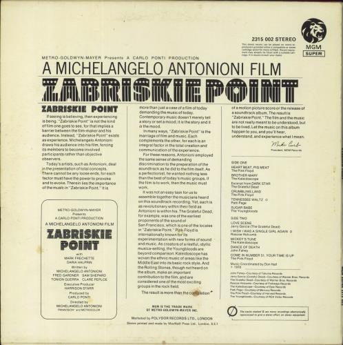 Original Soundtrack Zabriskie Point - VG vinyl LP album (LP record) UK OSTLPZA828204