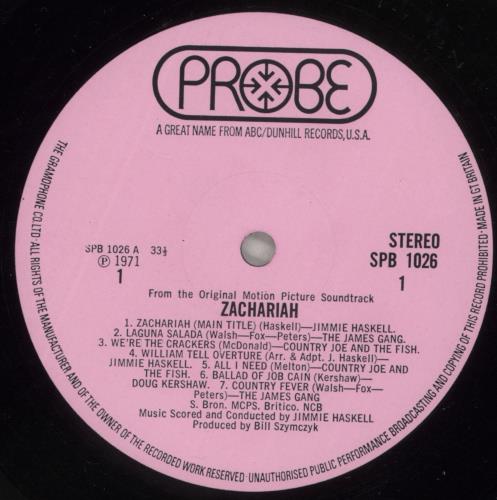 Original Soundtrack Zachariah vinyl LP album (LP record) UK OSTLPZA164161