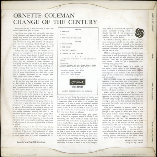 Ornette Coleman Change Of The Century - 1st vinyl LP album (LP record) UK ORCLPCH531900