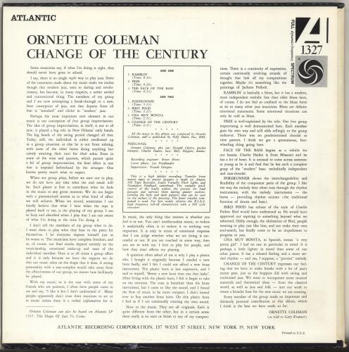 Ornette Coleman Change Of The Century vinyl LP album (LP record) US ORCLPCH585237