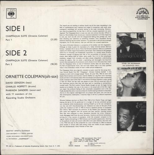 Ornette Coleman Chappaqua Suite vinyl LP album (LP record) Czech ORCLPCH866503