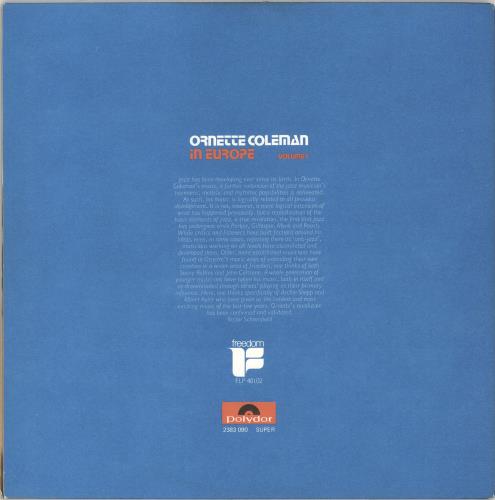 Ornette Coleman In Europe Volume 1 vinyl LP album (LP record) UK ORCLPIN704435