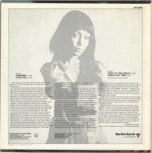 Ornette Coleman Love Call vinyl LP album (LP record) US ORCLPLO703964