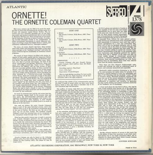 Ornette Coleman Ornette! vinyl LP album (LP record) US ORCLPOR704046