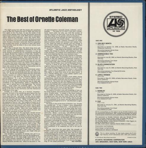 Ornette Coleman The Best Of Ornette Coleman vinyl LP album (LP record) US ORCLPTH339575