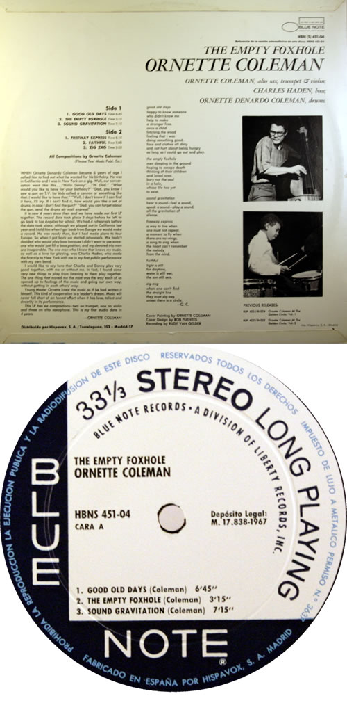 Ornette Coleman The Empty Foxhole - Division of Liberty vinyl LP album (LP record) Spanish ORCLPTH551228