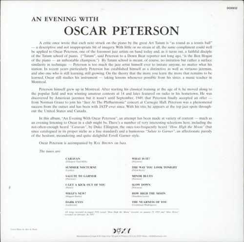 Oscar Peterson An Evening With vinyl LP album (LP record) UK OP1LPAN799722
