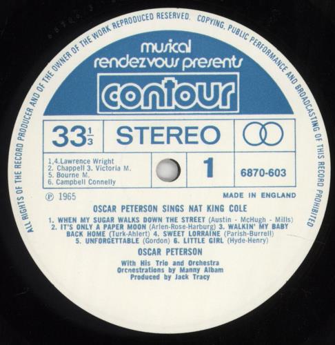 Oscar Peterson Sings Nat King Cole vinyl LP album (LP record) UK OP1LPSI303176