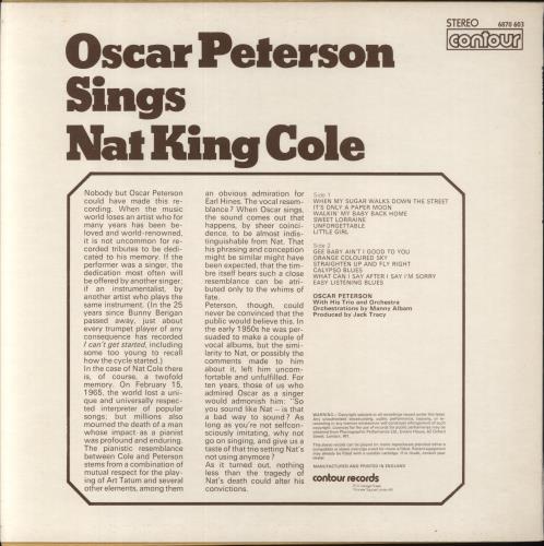 Oscar Peterson Sings Nat King Cole vinyl LP album (LP record) UK OP1LPSI303176