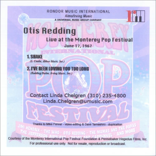 Otis Redding Live At The Monterey Pop Festival promo DVD-R US OTIDRLI534740