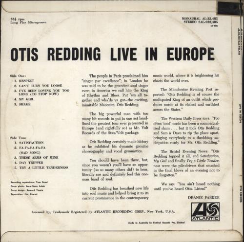 Otis Redding Otis Redding Live In Europe vinyl LP album (LP record) Australian OTILPOT888365