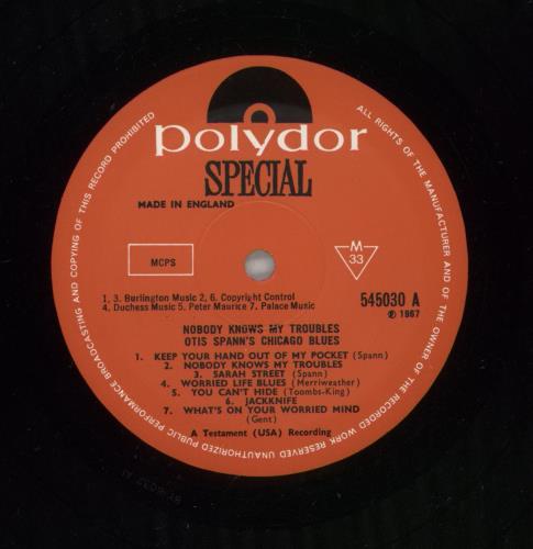 Otis Spann Nobody Knows My Troubles vinyl LP album (LP record) UK OSPLPNO559746